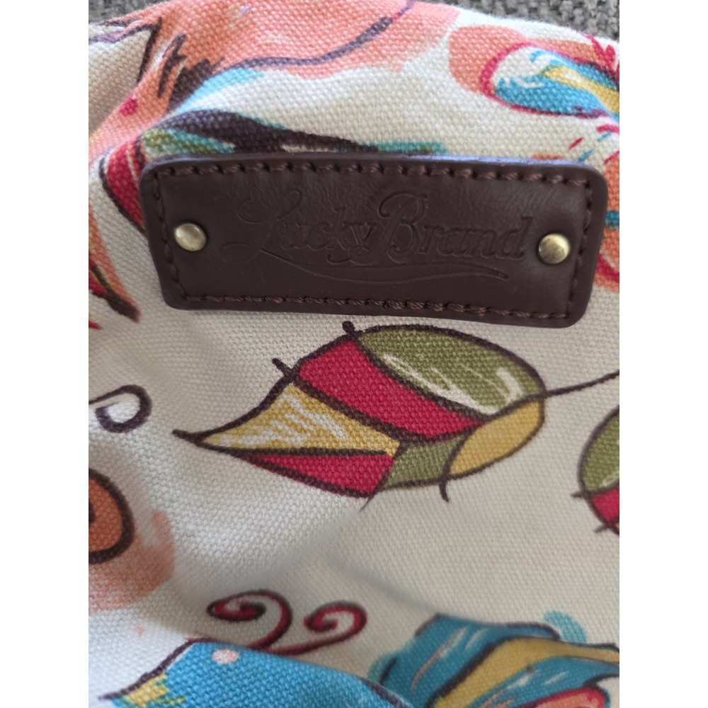 LUCKY BRAND Canvas & Leather Colorful Floral Backpack Shoulder‎ Bag - Picture 11 of 12